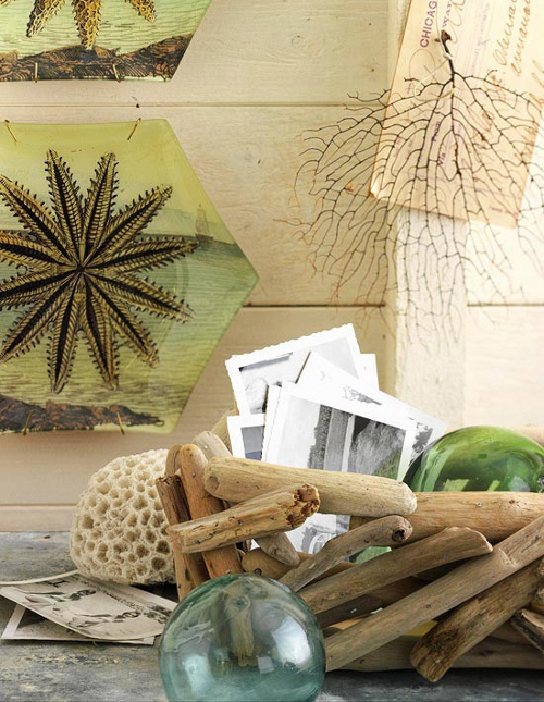 Bol de cristal decorado con trozos de madera